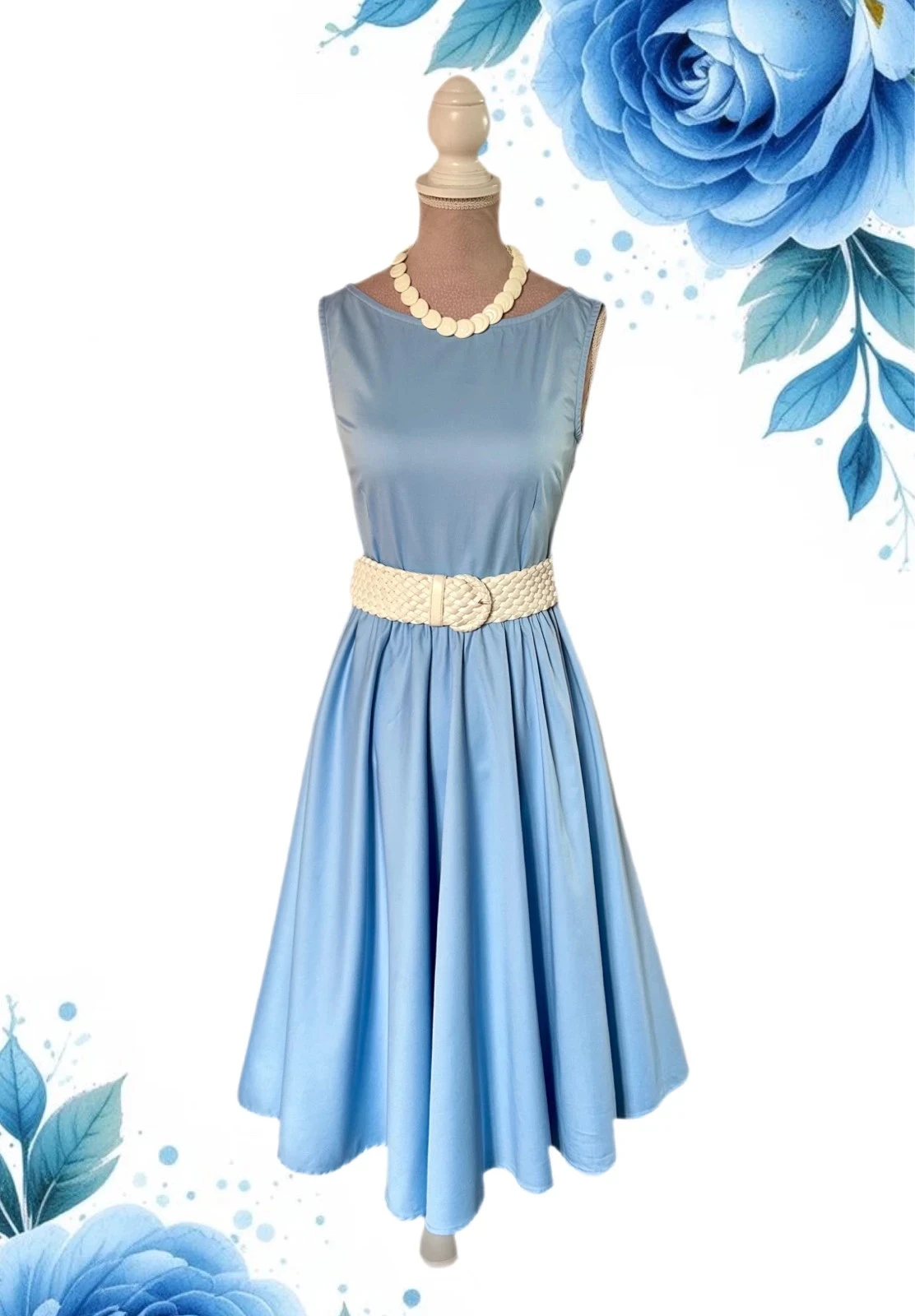 🩵👗Robe coton Rockabilly Pin-Up Rétro Bleu Ciel Lindy Bop Vintage 50s style Swing Dress 34/36👗🩵